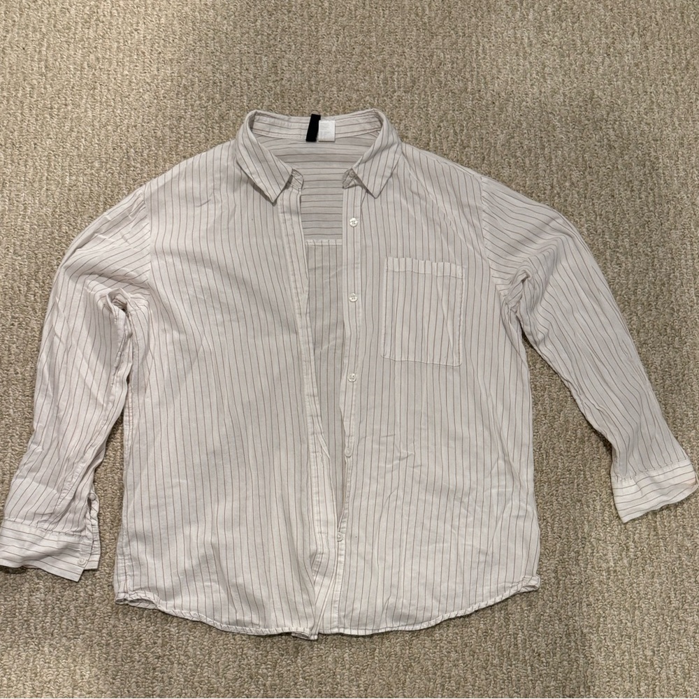 Divided Button-Down Pinstripe Long Sleeve Shirt